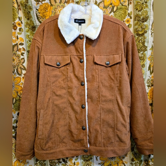 NWT Merigold Kiss Corduroy Fleece Lined Jacket Brown, White - Picture 1 of 5